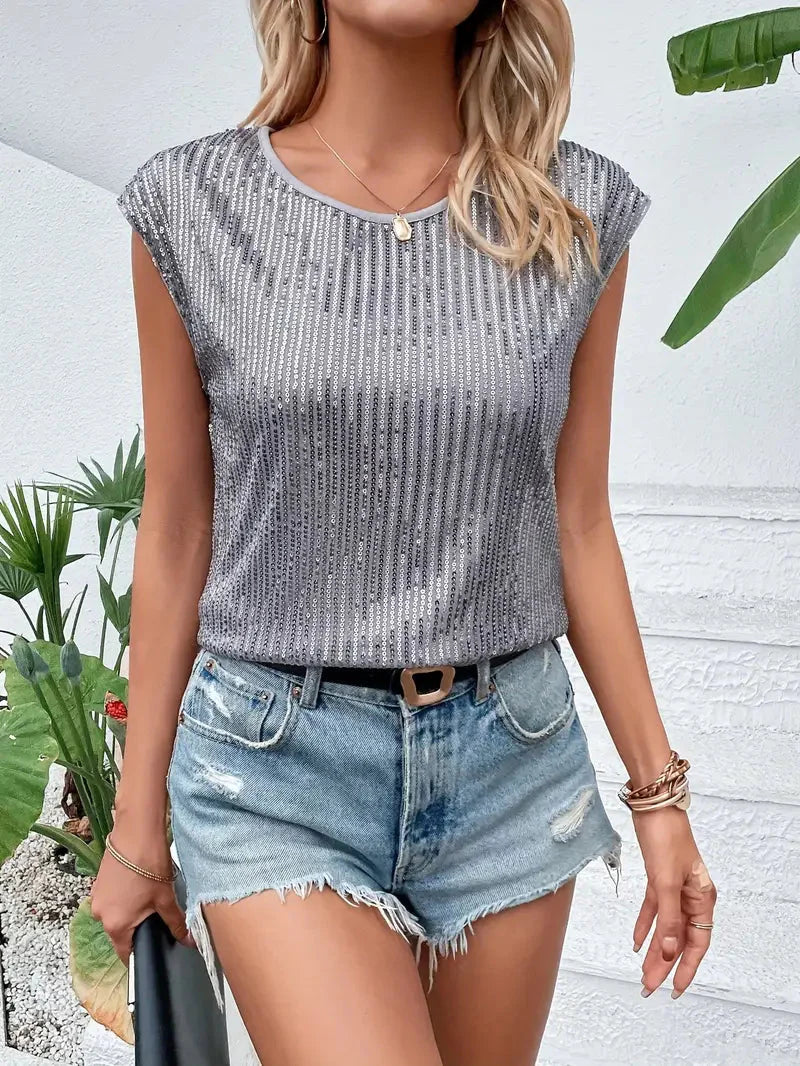 WW | Pailletten-Top Frauen Ärmellose glitzernde Bluse