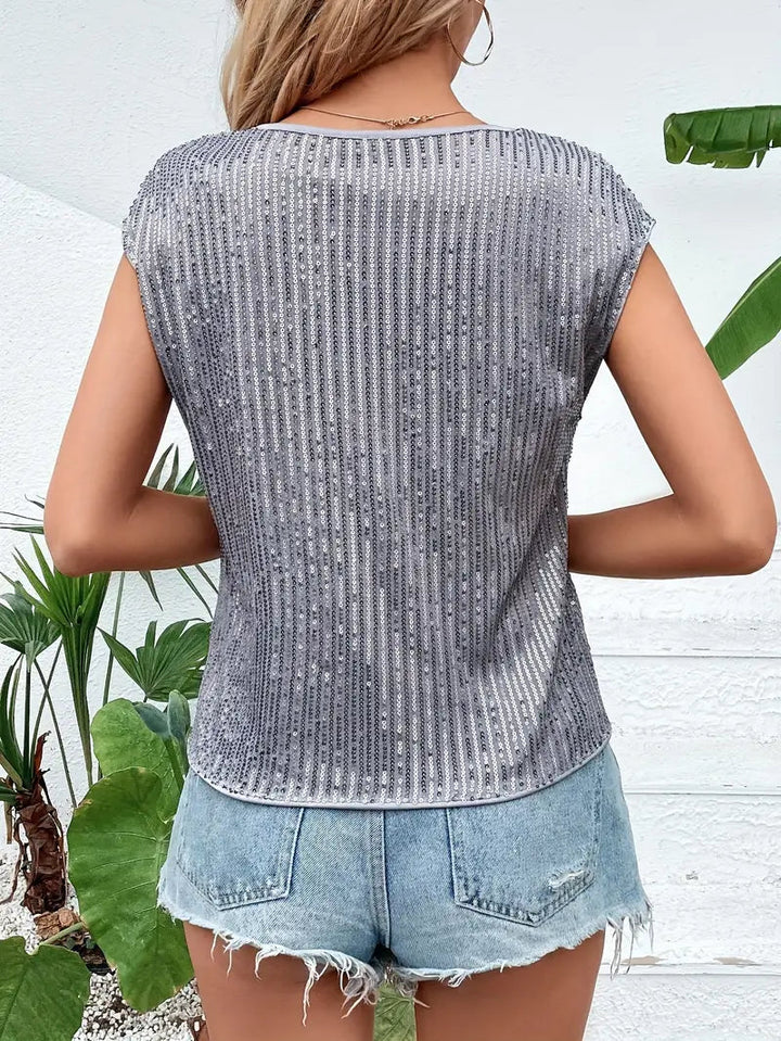W&W Mode | Pailletten-Top Frauen Ärmellose glitzernde Bluse