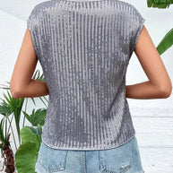 WW | Pailletten-Top Frauen Ärmellose glitzernde Bluse