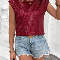 WW | Pailletten-Top Frauen Ärmellose glitzernde Bluse