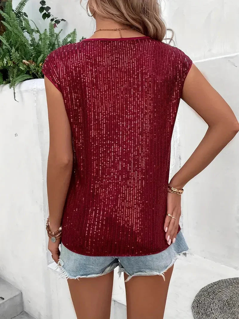 W&W Mode | Pailletten-Top Frauen Ärmellose glitzernde Bluse