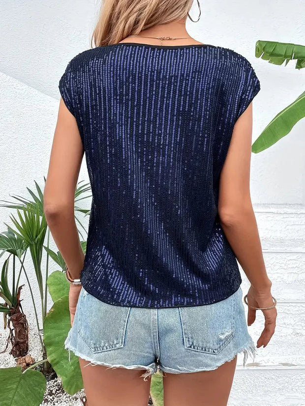 WW | Pailletten-Top Frauen Ärmellose glitzernde Bluse