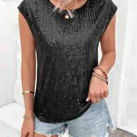 WW | Pailletten-Top Frauen Ärmellose glitzernde Bluse