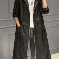 WW | Eleganter Langer Regenmantel Mit Kapuze