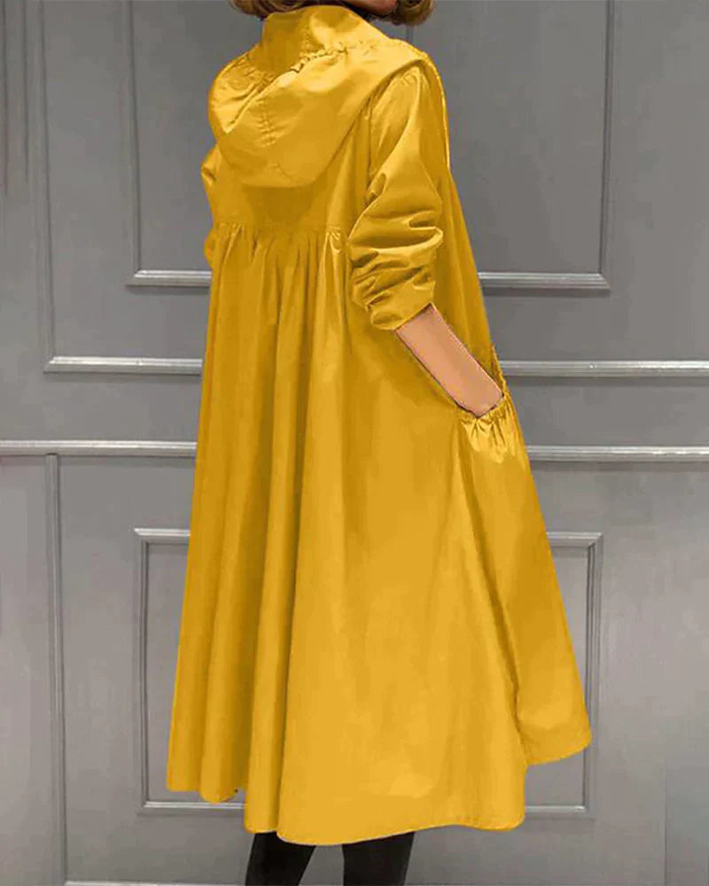 WW | Eleganter Langer Regenmantel Mit Kapuze