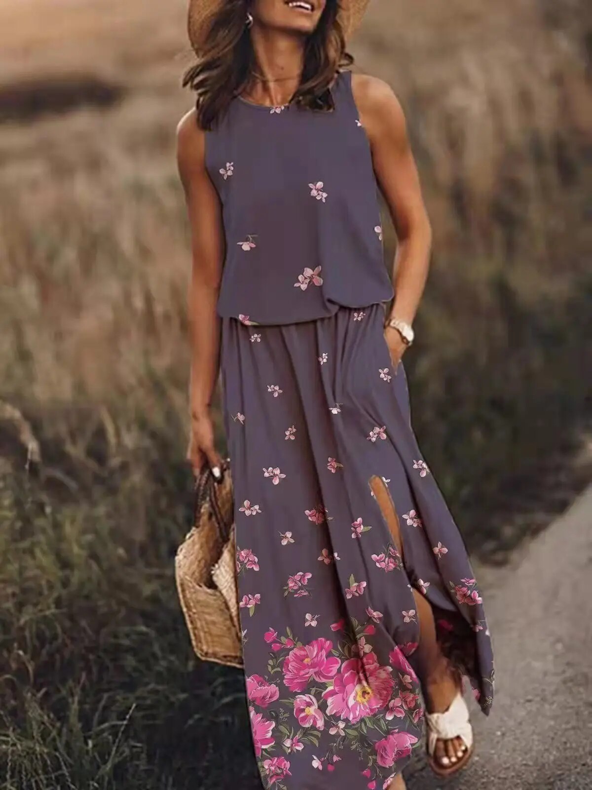 WW | Sonnenkleid Floral Schlitz WW | Kleid Sommerkleid