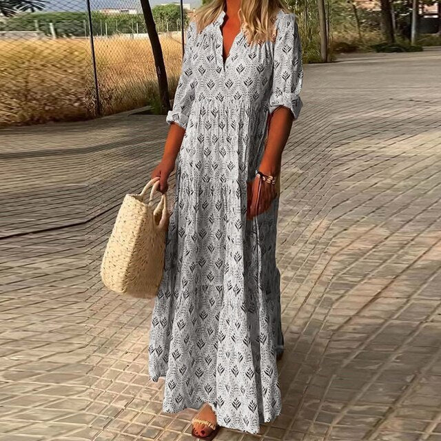 WW | Halbarm V Ausschnitt Boho Kleid Sommerkleid