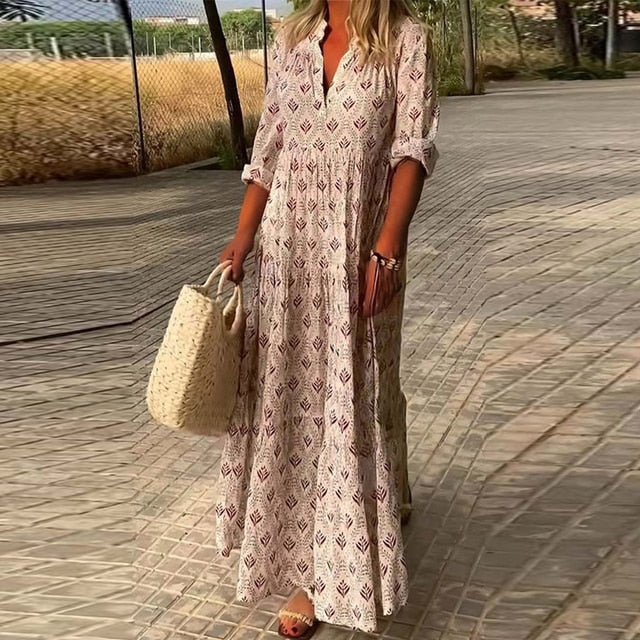 WW | Halbarm V Ausschnitt Boho Kleid Sommerkleid