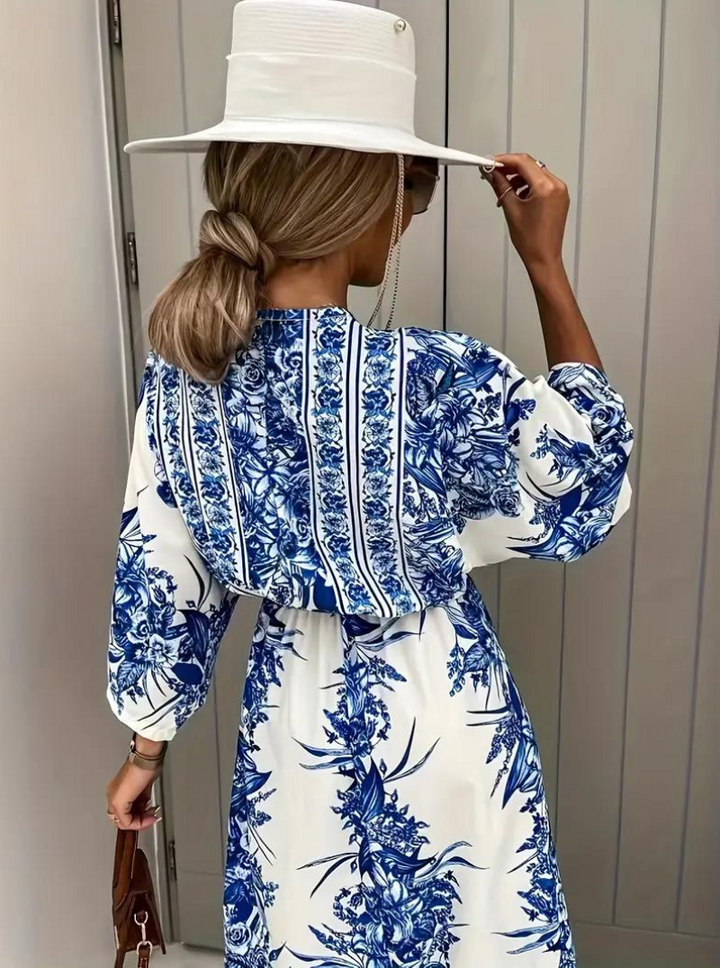 W&W Mode | Halbarm V-Ausschnitt Sommerkleid Langes Kleid