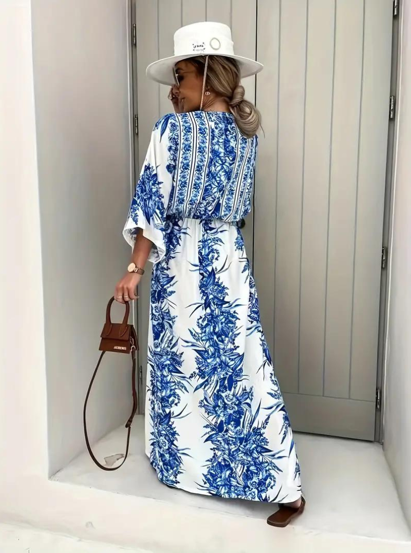 W&W Mode | Halbarm V-Ausschnitt Sommerkleid Langes Kleid