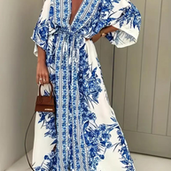 WW | Halbarm V-Ausschnitt Sommerkleid Langes Kleid