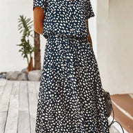 WW - Elegantes kurzärmliges Hemdblusenkleid mit Polka Dots und Kordelzug in der Taille
