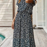 WW - Elegantes kurzärmliges Hemdblusenkleid mit Polka Dots und Kordelzug in der Taille