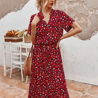 WW - Elegantes kurzärmliges Hemdblusenkleid mit Polka Dots und Kordelzug in der Taille