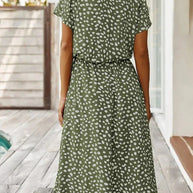 WW - Elegantes kurzärmliges Hemdblusenkleid mit Polka Dots und Kordelzug in der Taille