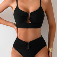 WW | Schickes Bikini Satz Mit Hoher Taille Und V-förmiger Schnalle