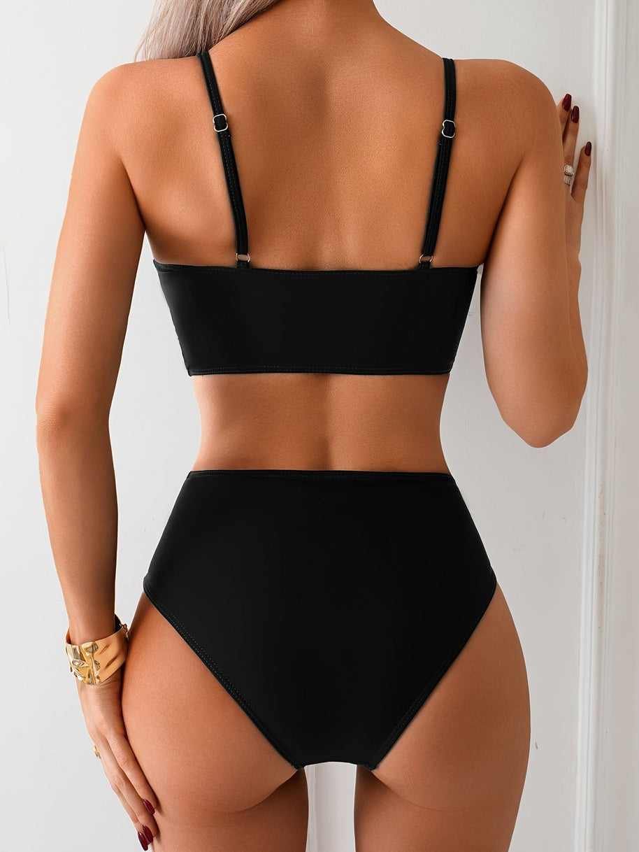 WW | Schickes Bikini Satz Mit Hoher Taille Und V-förmiger Schnalle