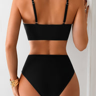 WW | Schickes Bikini Satz Mit Hoher Taille Und V-förmiger Schnalle
