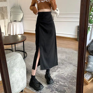 W&W - Midi-Rock für Damen mit Falten und Seitenschlitz im Koreanischen Stil