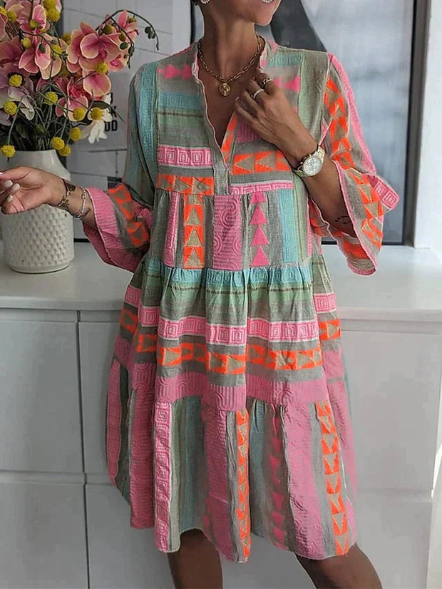 WW | Halbe Ärmel Lose Passform Rüschen Sommerkleid