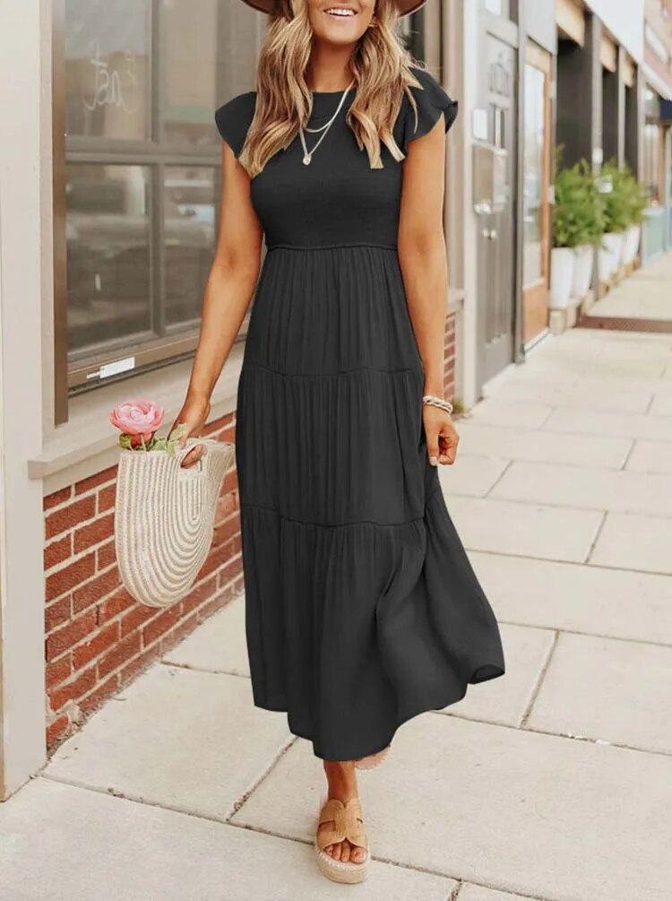 WW | gerafft mit Schmetterlingsärmeln A Linie Sommerkleid
