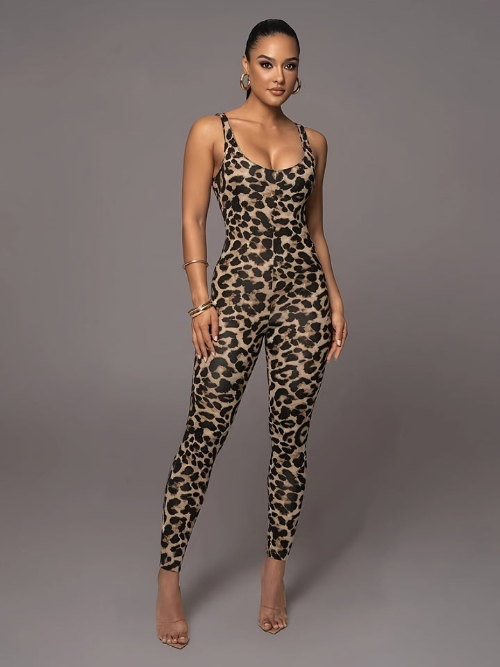 W&W Mode | Damen Jumpsuit Mit Leopardenmuster Trendy Sportlicher Catsuit Mit Hohem Stretch