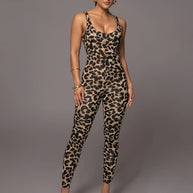 WW | Damen Jumpsuit Mit Leopardenmuster Trendy Sportlicher Catsuit Mit Hohem Stretch