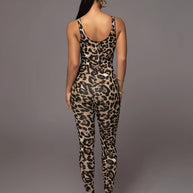 WW | Damen Jumpsuit Mit Leopardenmuster Trendy Sportlicher Catsuit Mit Hohem Stretch