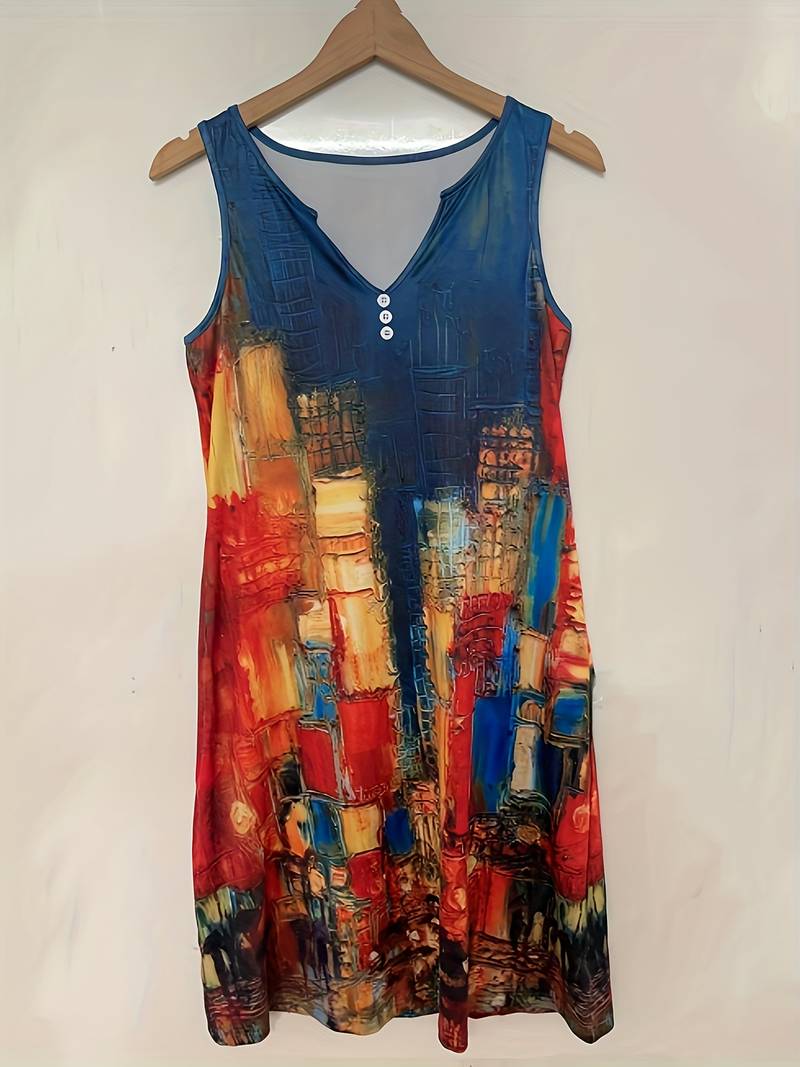 W&W Mode | Ärmellos Lockere Passform Boho Kleid Sommerkleid