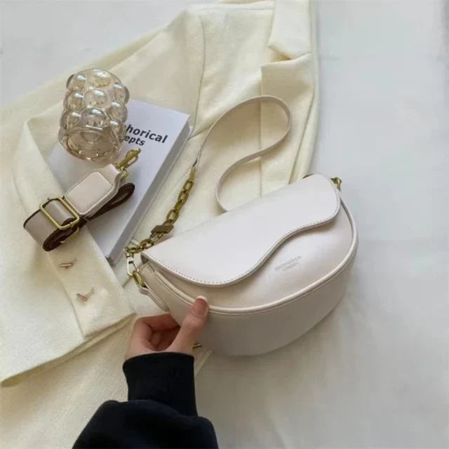 WW - Damen Schultertasche aus PU-Leder mit breitem Riemen