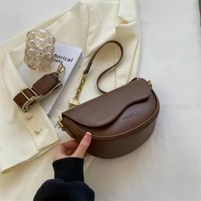 WW - Damen Schultertasche aus PU-Leder mit breitem Riemen