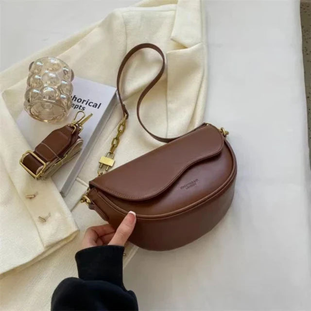 WW - Damen Schultertasche aus PU-Leder mit breitem Riemen