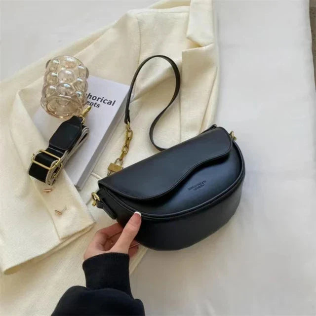 WW - Damen Schultertasche aus PU-Leder mit breitem Riemen