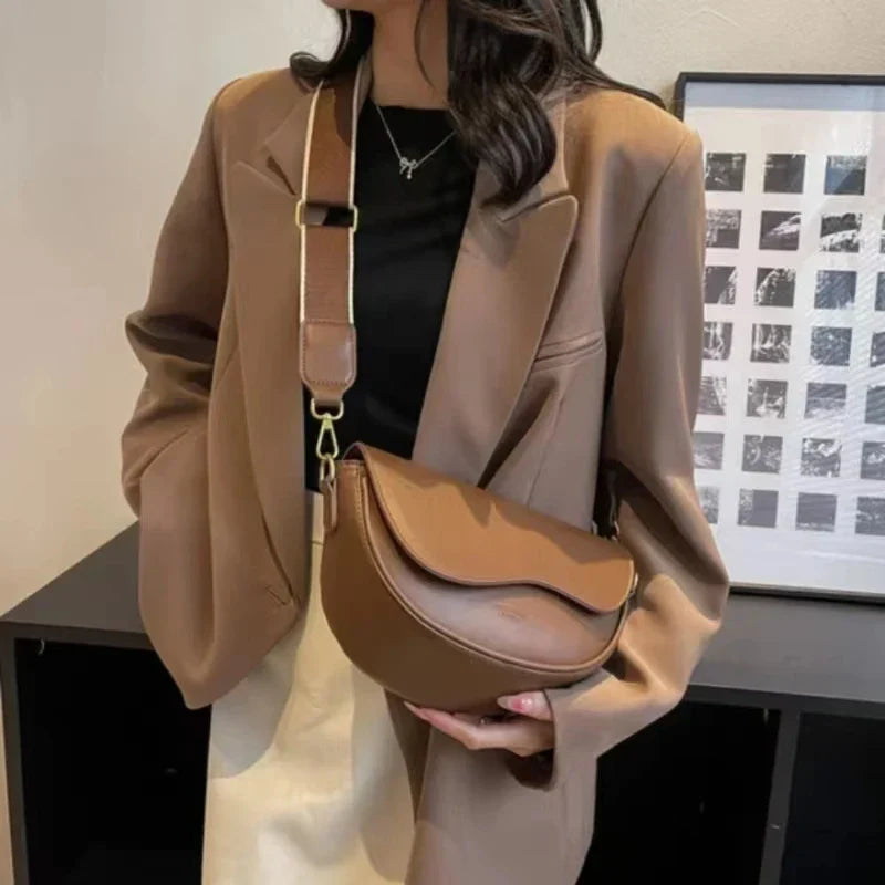 W&W Mode - Damen Schultertasche aus PU-Leder mit breitem Riemen