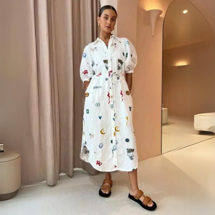 W&W Mode | Elegante Sommerkleider Damen mit Leinenmuster