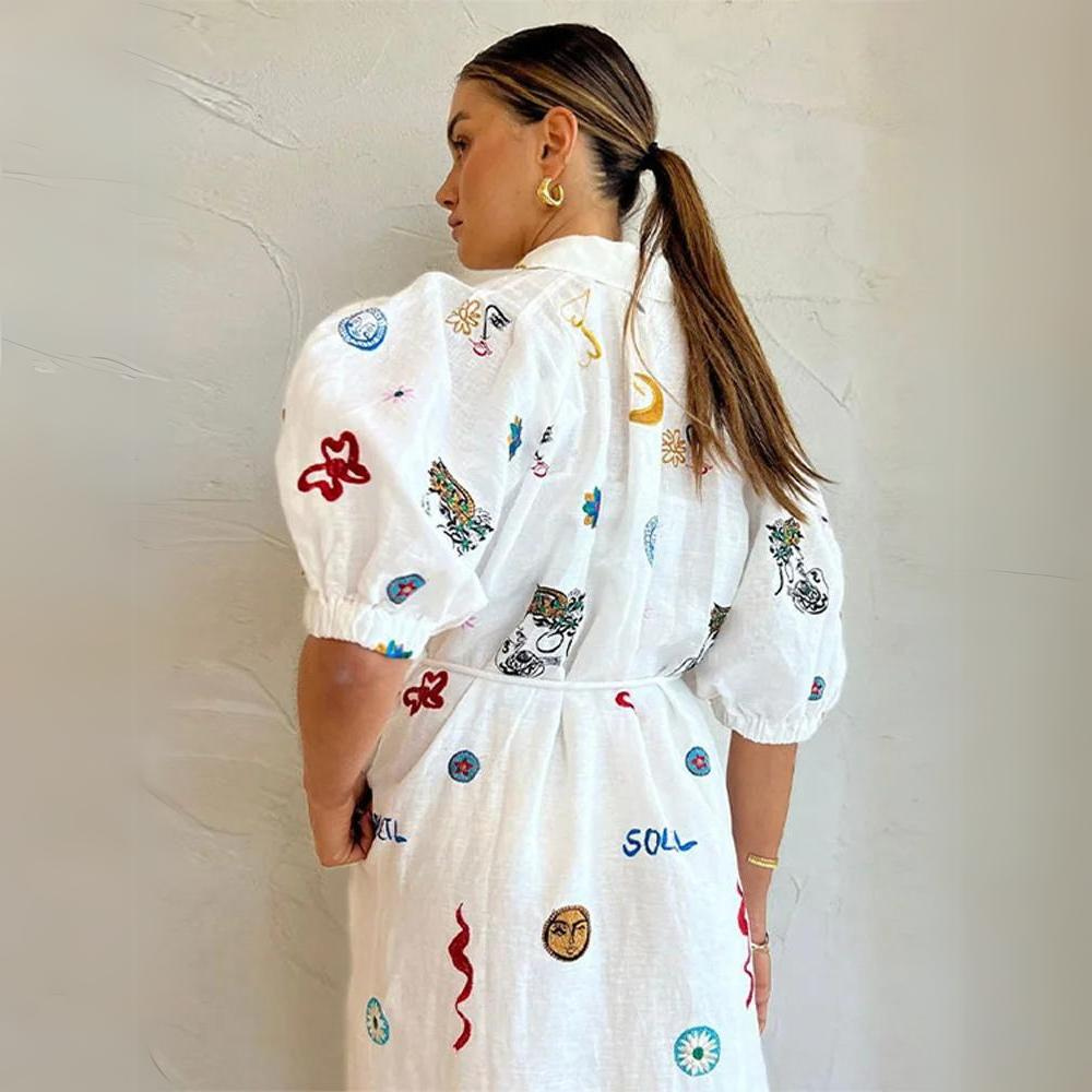 W&W Mode | Elegante Sommerkleider Damen mit Leinenmuster