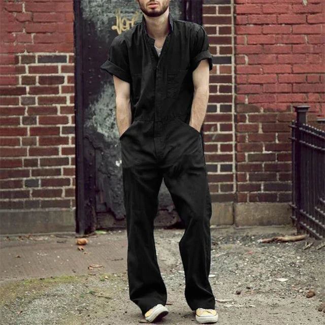 Herren Jumpsuit mit V-Ausschnitt, lockerer Passform und Seitentaschen
