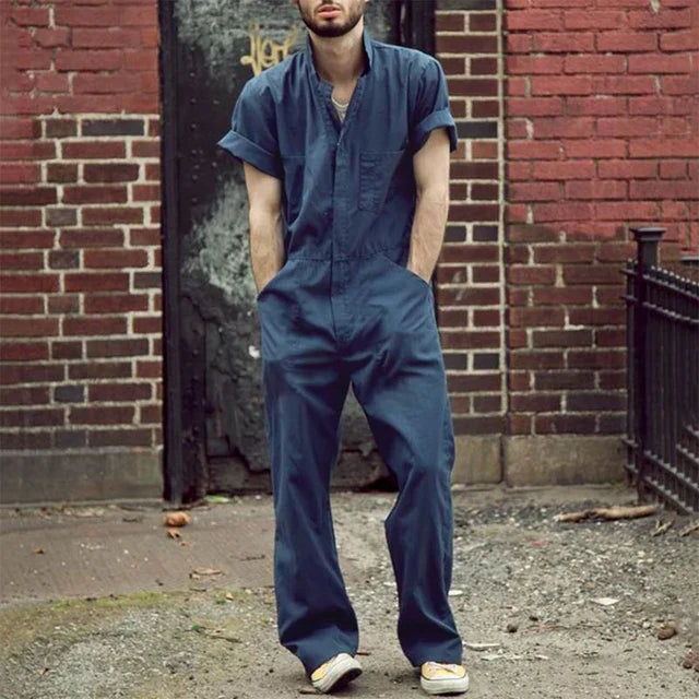 Herren Jumpsuit mit V-Ausschnitt, lockerer Passform und Seitentaschen