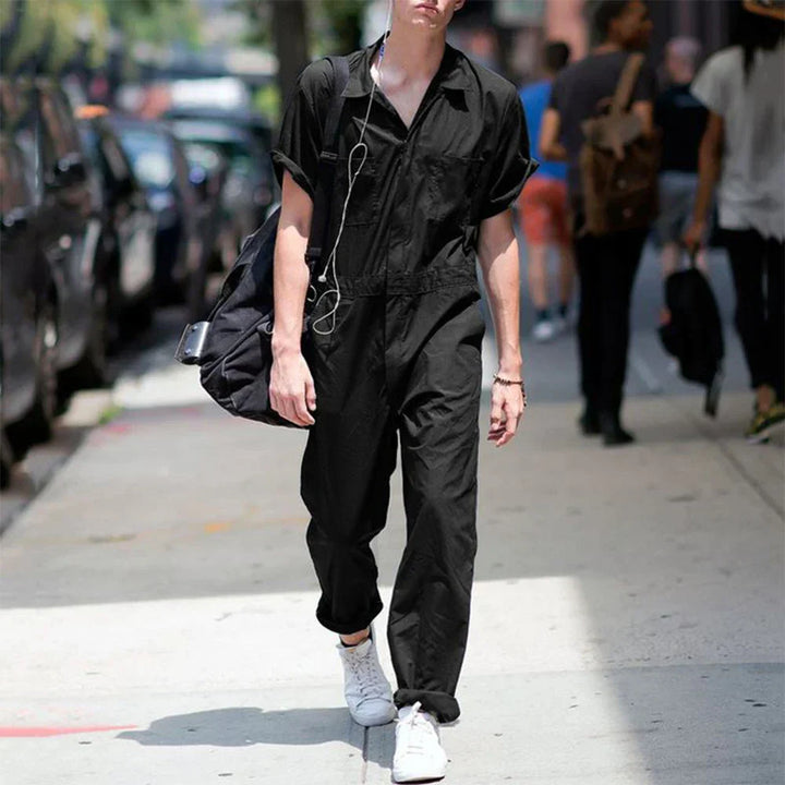 Herren Jumpsuit mit V-Ausschnitt, lockerer Passform und Seitentaschen