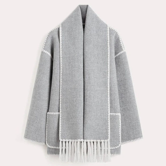 WW - Damen Wollschal Quastenjacke