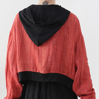 WW | Rote Colorblock Patchwork Leinen Fake Zwei Stück Mäntel Langarm