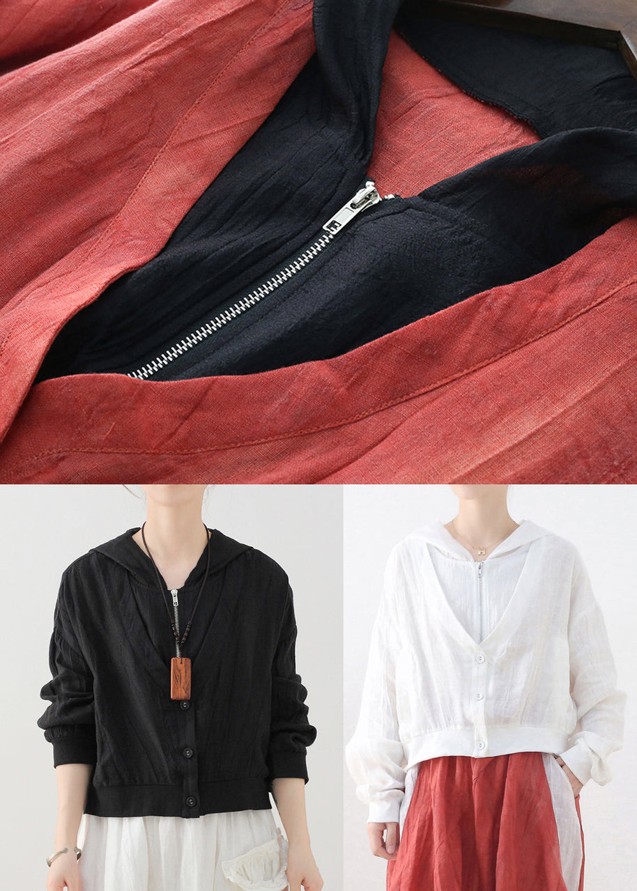 WW | Rote Colorblock Patchwork Leinen Fake Zwei Stück Mäntel Langarm