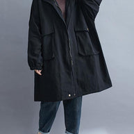 WW | schwarze feine Mäntel Damen Blusen Ausschnitt Stehkragen große Taschen Oberbekleidung