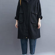 WW | schwarze feine Mäntel Damen Blusen Ausschnitt Stehkragen große Taschen Oberbekleidung