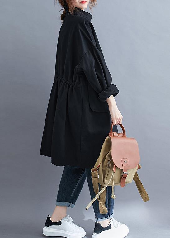 WW | schwarze feine Mäntel Damen Blusen Ausschnitt Stehkragen große Taschen Oberbekleidung