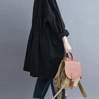 WW | schwarze feine Mäntel Damen Blusen Ausschnitt Stehkragen große Taschen Oberbekleidung