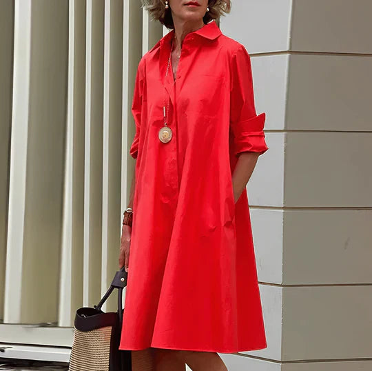 WW | Hemdblusenkleid mit Umlegekragen und Dreiviertelärmeln