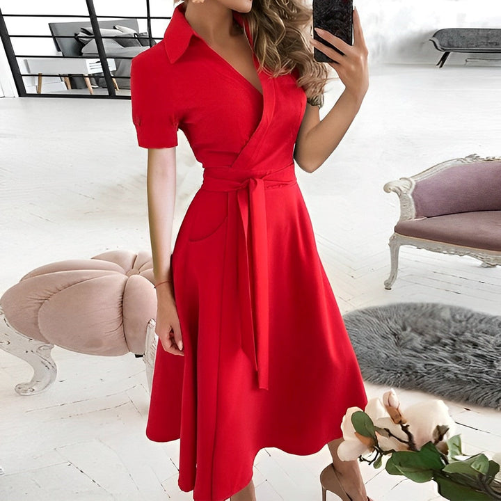 W&W Mode | A-Linien Kleid mit V-Ausschnitt für Damen - Elegant und Zeitlos