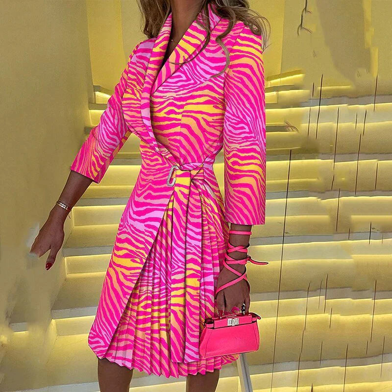 WW | Elegante Jackenstil Oberteil Und Plissiertes Kleid Mit Rock