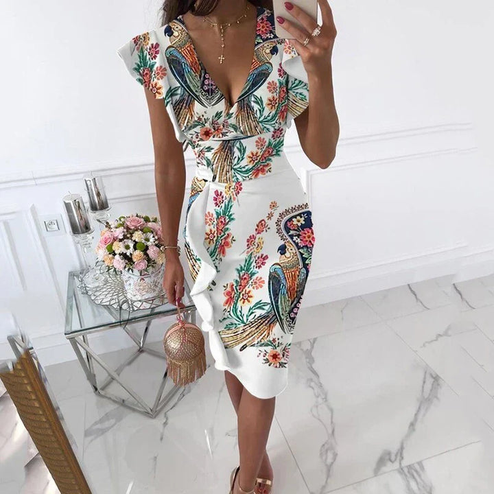 W&W Mode | Kleid mit Rüschensäumen und V-Ausschnitt